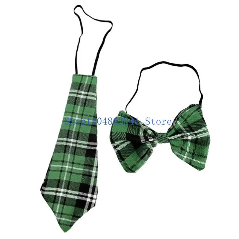 5ASD 페스티벌 패트릭의 날 녹색 격자 무늬 넥 타이 아일랜드 휴가 축제 코스프레 파티 넥웨어를위한 사전 묶인 나비 넥타이