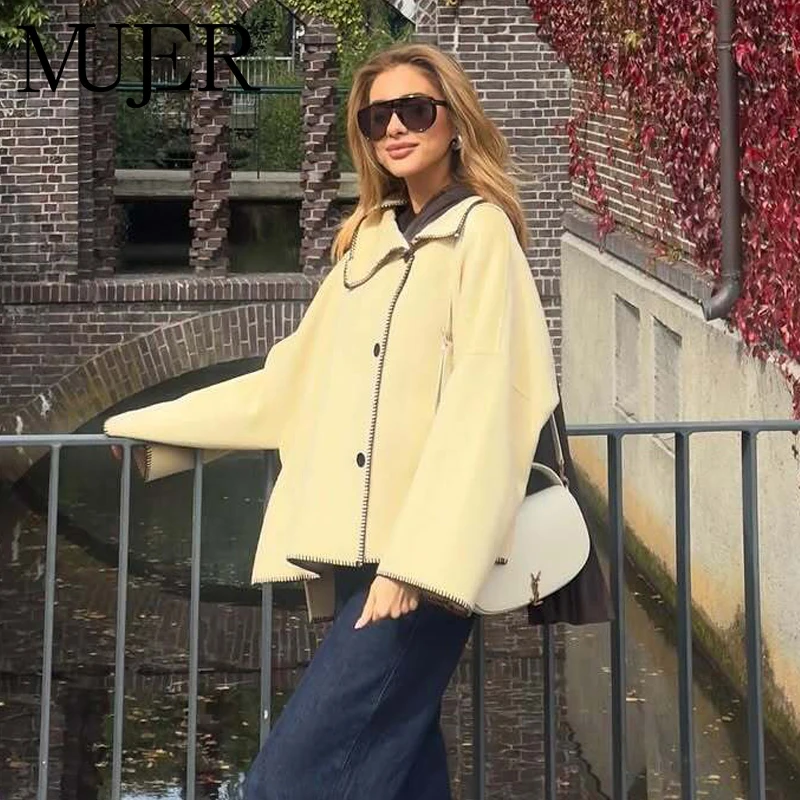 

MUJER Faux Wool Jackets for Women High Collar Plush Jacket Woman Coats Long Sleeve Women's Windbreaker Loose New in Outerwears