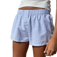 Womens Vacation Style Beach Shorts Striped Loose Pants Sports Home Casual Pants Minimalist Pocket Button Korean Female Shorts - Image 3