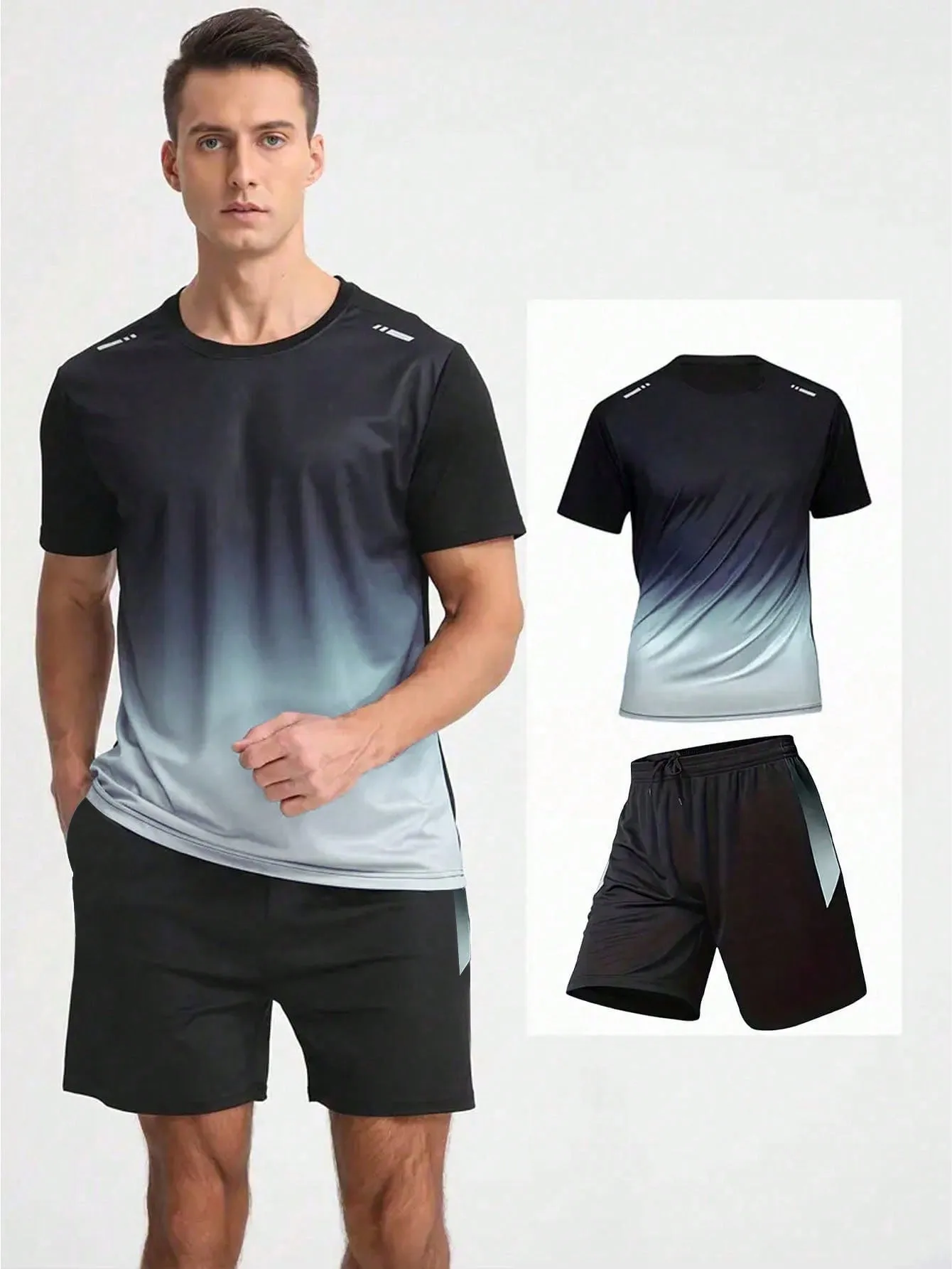 Letter & Striped Print  Casual Fitness Sports T-shirt Top,Men's sports T-shirt printed set,