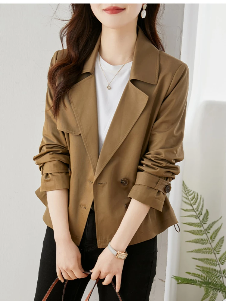 2023 New Jackets Autumn Winter Clothes Short Trench Coat for Women Korean Fashion Double Breasted Full Sleeve Spring