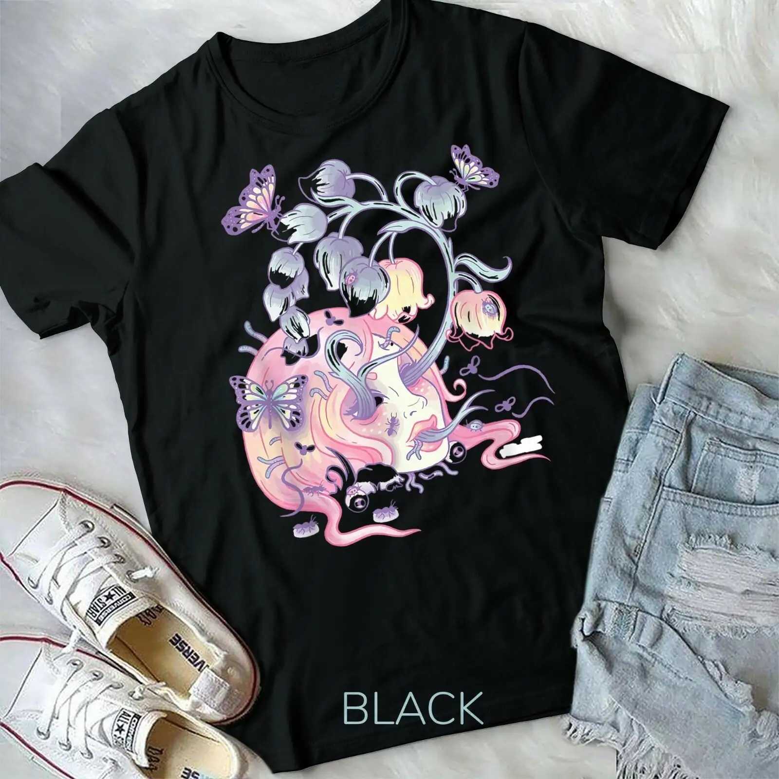 Pastel Goth Aesthetic Girl Flower SKull Japanese Kawaii - Unisex Form T-Shirt