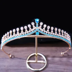 DIEZI Elegant Girls Princess Bridal Crown Sky Blue Crystal Tiara For Women 7 Colors Rhinestone Crown Hair Accessories Jewelry