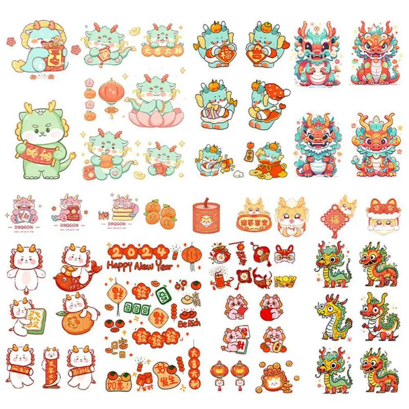 10/5/3/1PCS New Year's Day New Year's Eve Dragon Year Cartoon Sticker Fortune White Dragon National Fashion Children's Arm Face