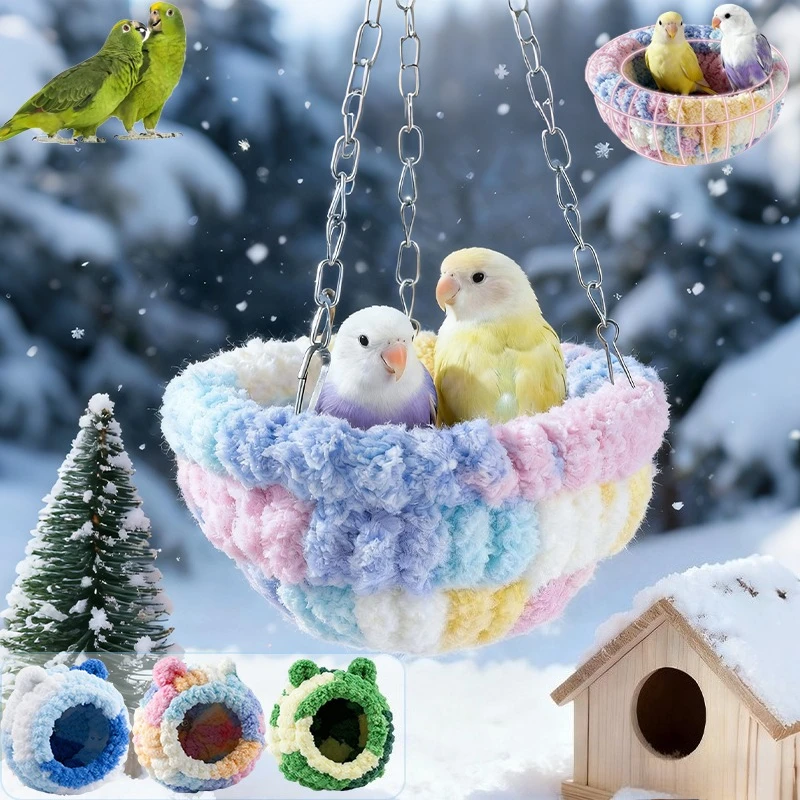 

New Winter Warm Parrot Nest Coral Fleece Soft Skin-friendly Bird Cage Hanging Nest Plush Parrot Hammock Cage Accessories 앵무새용품