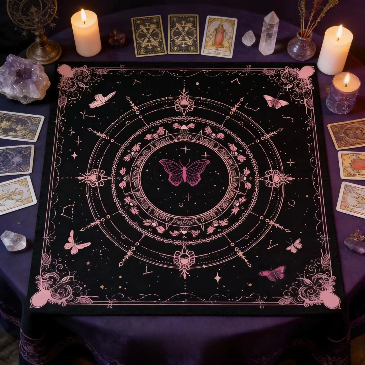 Dreamy Pink Star Moon Butterfly Tablecloth Tarot Card Magic Game Board Game Special Table Mat Home Desk Decoration