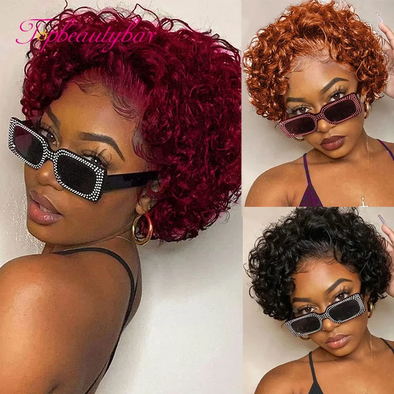 

Colored Bob Hair Wig Human Hair Short Wigs 180% Pixie Cut Wig 13x4 Lace Front Human Hair Wigs for Women 4x4 Peruvian Remy Curly