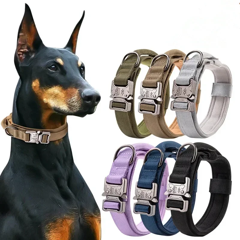 Collar táctico de nailon con asa para perro, Collar militar ajustable para entrenamiento de mascotas, perros medianos y grandes, Pastor Alemán