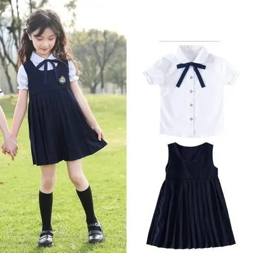 2026 summer Teens Girls boys Cloth Jk Uniform Bow Blouse Shirt top bottom Skirt or short pants children set Korea 4 8 10 12 year