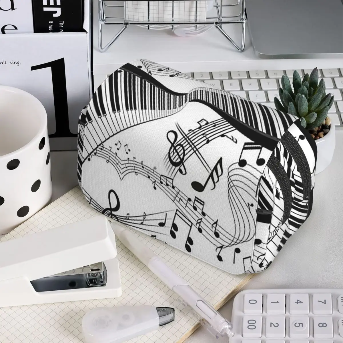 Abstract Piano Keys With Musical Notes Pencil Case for Students Gifts Pen Box Pencil Bag Stationery Supplies Pen Holder Bag