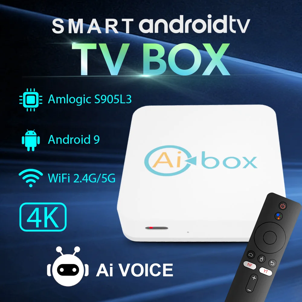 

AI Smart Android TV Box Amlogic S905 Чип 2,4G 5G BT WIFI 4K Усилие видео + потоковая коробка с голосовым управлением