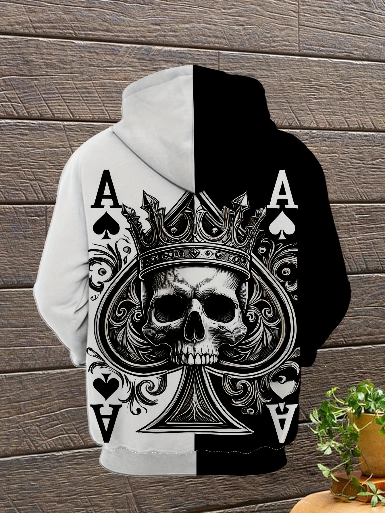 Sudadera con capucha informal de manga larga con patrón de póker de esqueleto para hombre en 3D con bolsillo con cordón, chaqueta con capucha con patrón de moda, moda deportiva