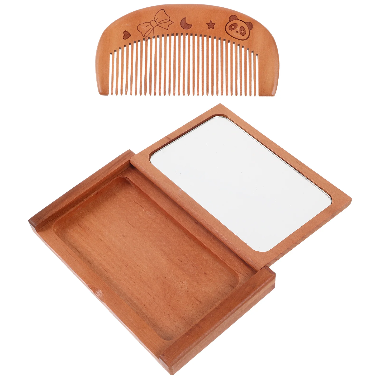 Peach Wood Folding Compact Portable Rectangle For Small Handheld Mirror Travel Makeup Foldable Handheld Mirror