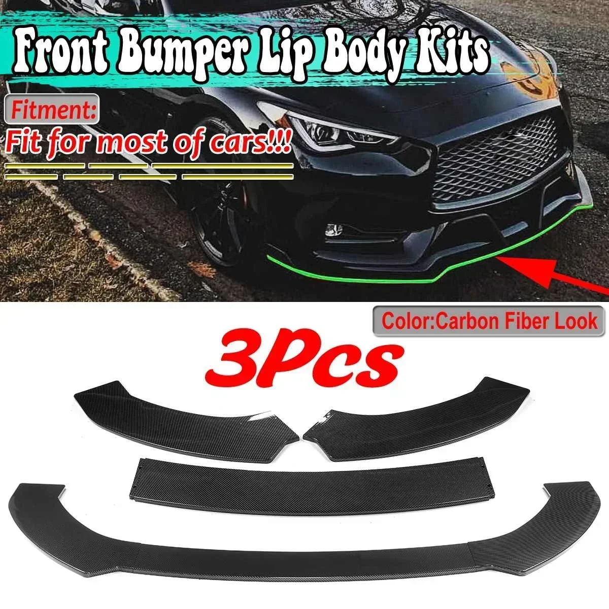 

3pcs Universal Car Front Lip Splitter Chin Bumper Diffuser For BMW For Benz W204 For Infiniti For AUDI A4 A8 For LEXUS Body Kit