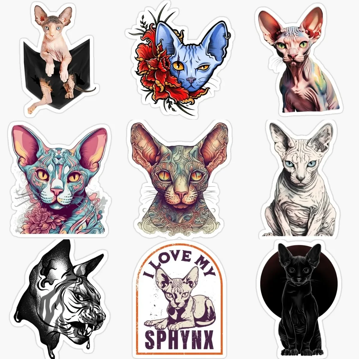 

Creative Canadian Hairless Cat Sphynx Cat Pets PVC Waterproof Stickers for Decorate Car Wall Bicycle Bumper Decal Accessories