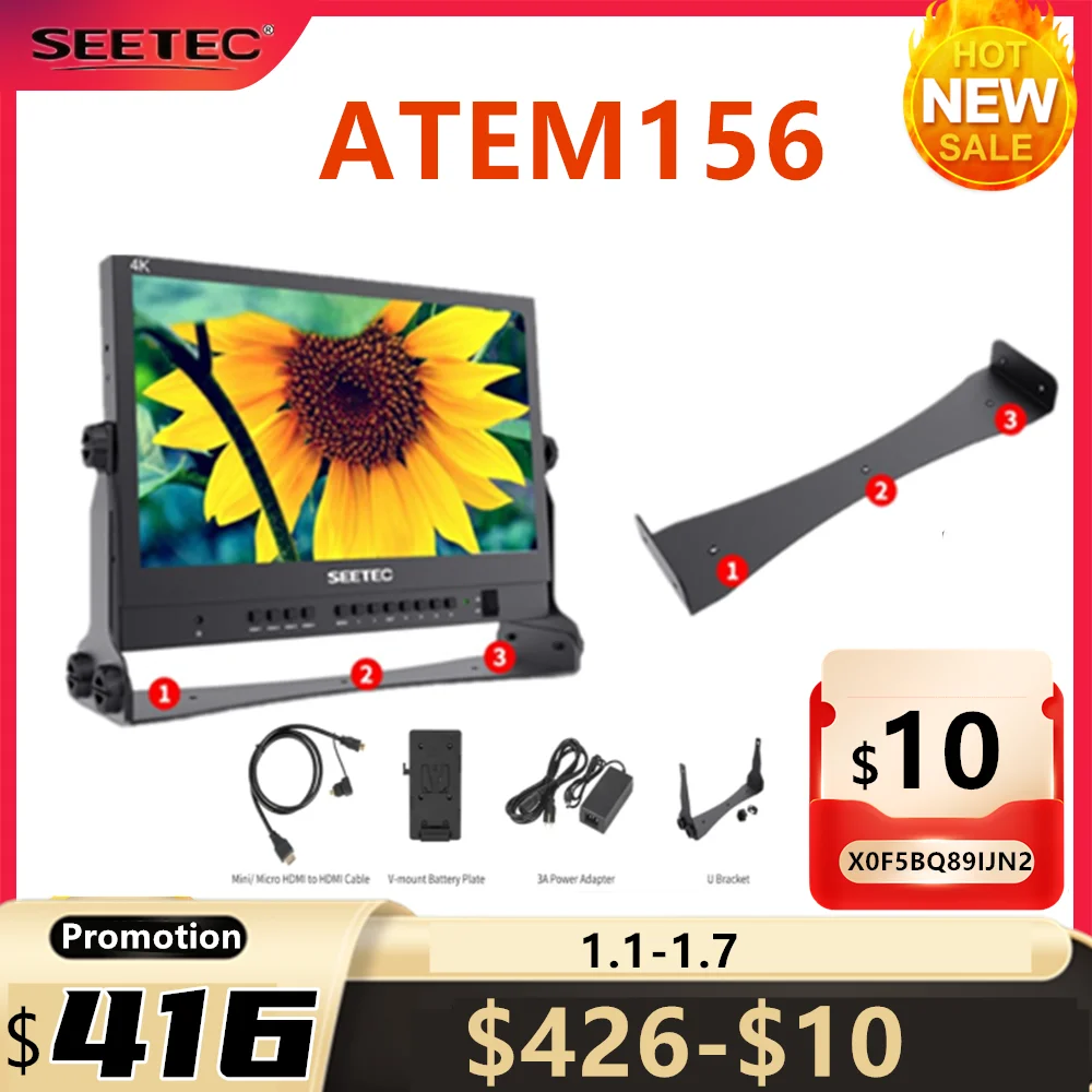 SEETEC ATEM156 15.6 Inch Live Streaming Broadcast Monitor Director with 4HDMI Cable-Compatible Carry-on for Blackmagic ATEM Mini