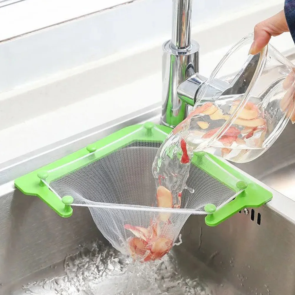 1 conjunto triângulo titular filtro saco de malha pia da cozinha filtro canto cesta cozinha lixo armazenamento net organizador durável