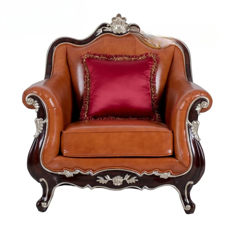 

Neoclassical solid wood carved leather cloth combined with painting, three sofas combined with living room furniture