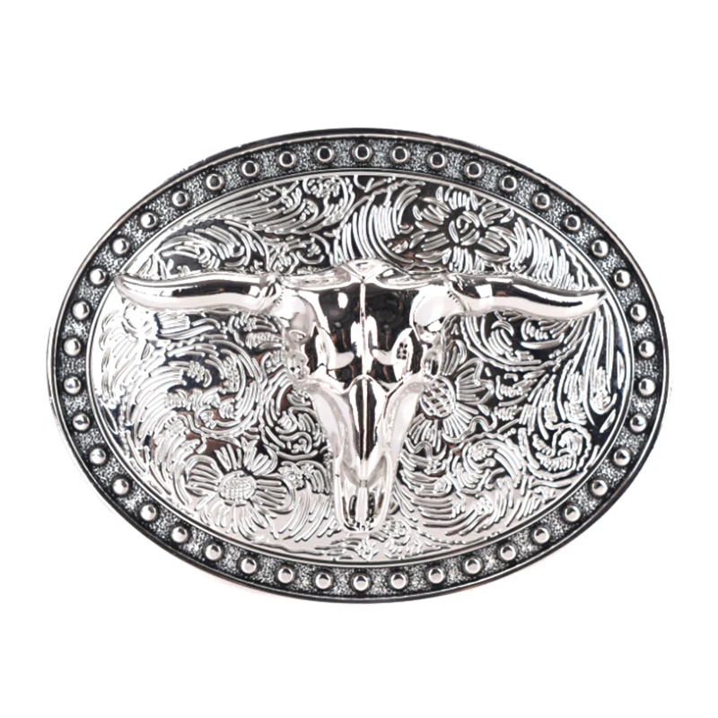 

Silver Long horn Texas Bull Belt Buckle Cowboy Western Metal Alloy Buckles