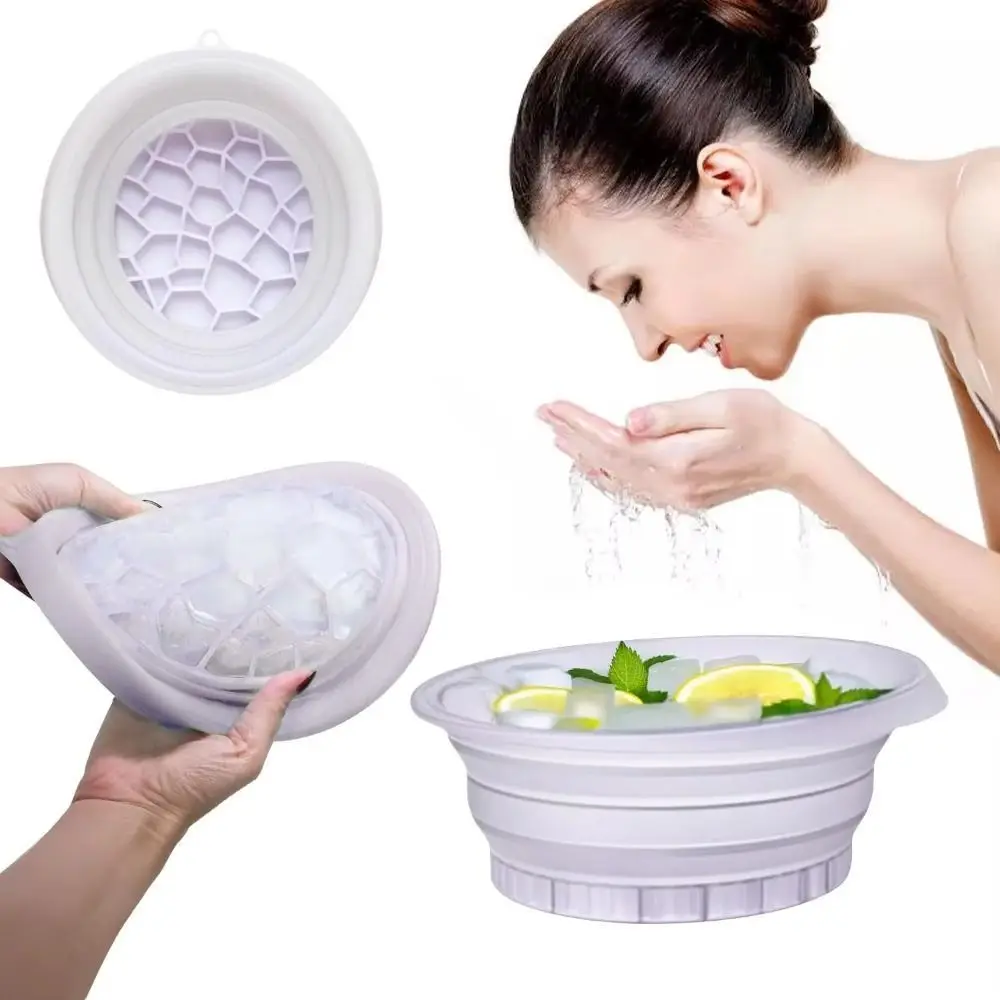 

Silicone Ice Folding Basin Large Portable Foldable Face Ice Bath Bowl Acne Remover Built-in Ice Tray Facials Plunge Washbasin