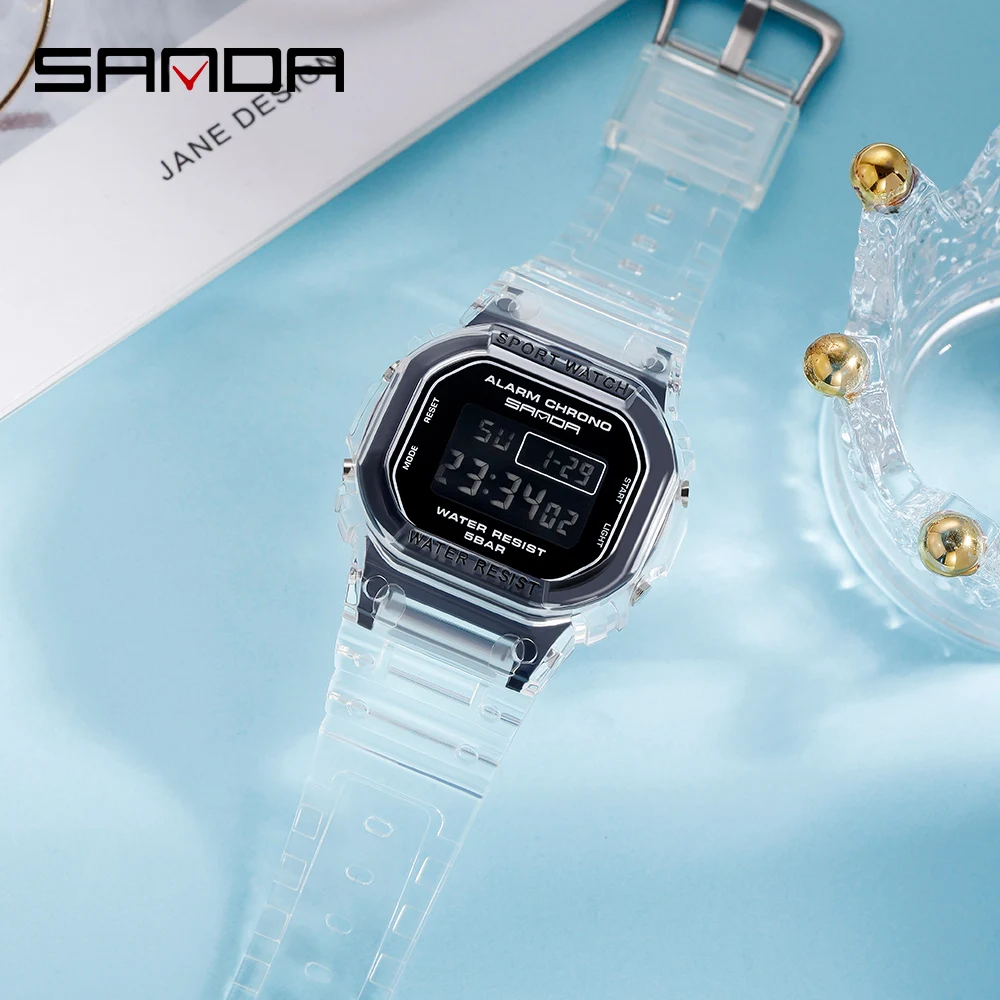 SANDA Fashion Outdoor Sports Watch Women Transparent Strap LED Digital Clock Ladies Electronic Reloj Mujer Relogio Feminino 2009