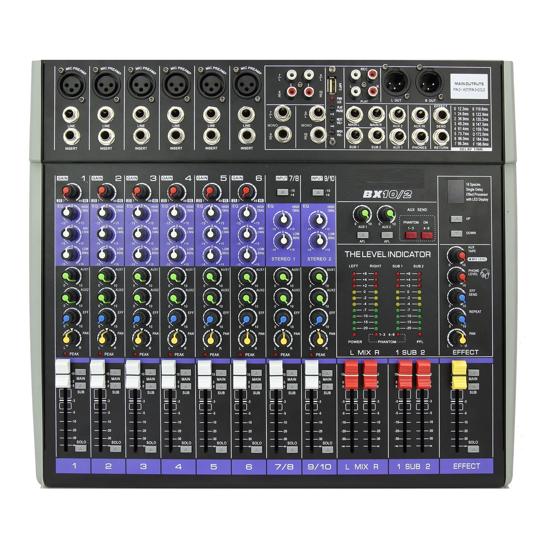 BX102 Professional mixing console 10-Channel Audio Mixer mp3 16 delay effect processor Sound Music Equalizer for Audio Systems