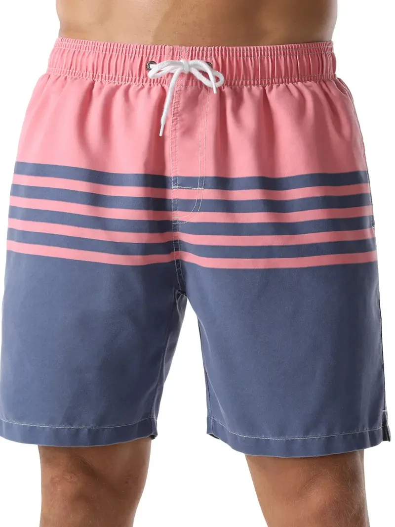 Fashion Striped Pattern Beach Shorts For Men Summer Retro Holiday Vacation 3D Printed Short Pants Casual Oversized Swim Trunks