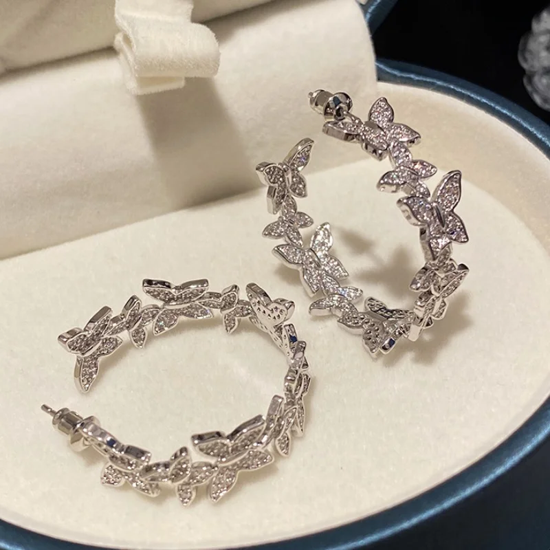 

CAOSHI Silver Color Butterfly Shaped Hoop Earrings Newly Designed Daily Wearable Elegant Accessories Luxuriant Wedding Jewelry