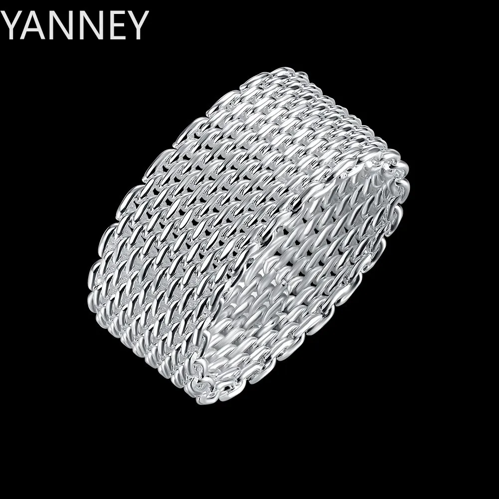 

Hot Popular 925 Sterling Silver Simple Net Rings lady fine Jewelry for Women men Size 6-10# Fashion Vintage Wedding gifts New