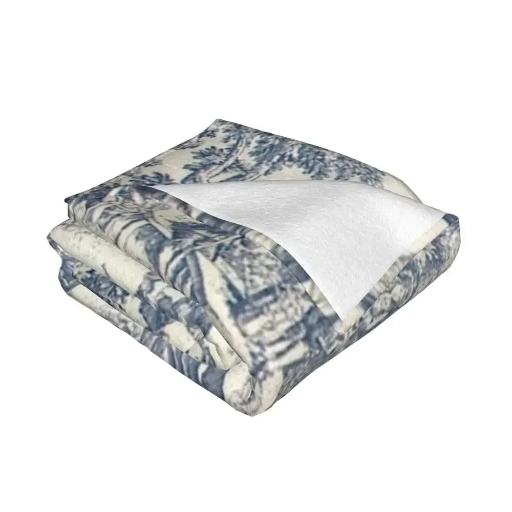 Toile De Jouy Number 2 Ultra-Soft Fleece Throw Blanket Flannel French Navy Blue Motif Blankets for Bed Home Couch Bedspreads