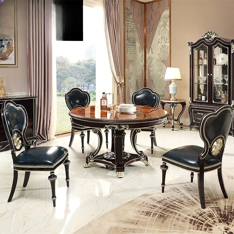 

European dining table and chair combination mahogany round dining table and chair furniture