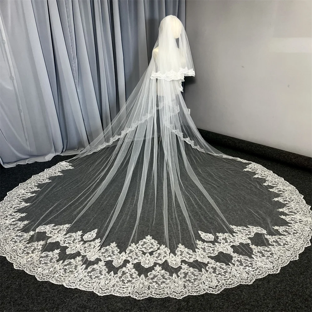 High Quality 5 Meters Sparkle Sequins Lace Edge 2T Wedding Veil with Comb 3m/4m/5m Long Luxury 2 Layers Bridal Veil