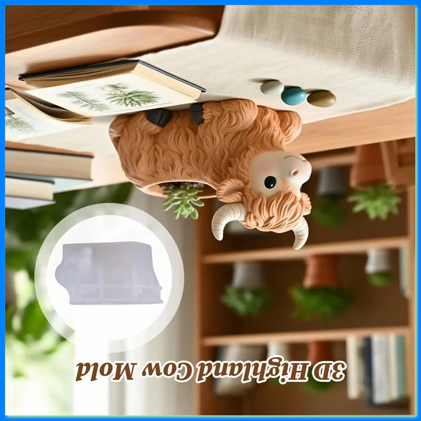Cow Mold Cow Tabletop Decor Mould 3D Cute Ornament Lying Down Mold for School Lawn Christmas Garden-A57M