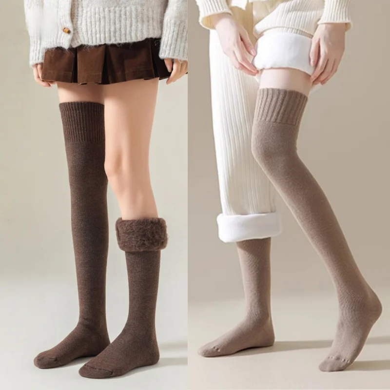 1/3 Paar Damen-Thermo-Overknee-Socken aus Kaschmir, Plüsch, flauschig gefüttert, für den Winter, hohe Socken, warme, dicke, gemütliche Strümpfe, EU 34–40
