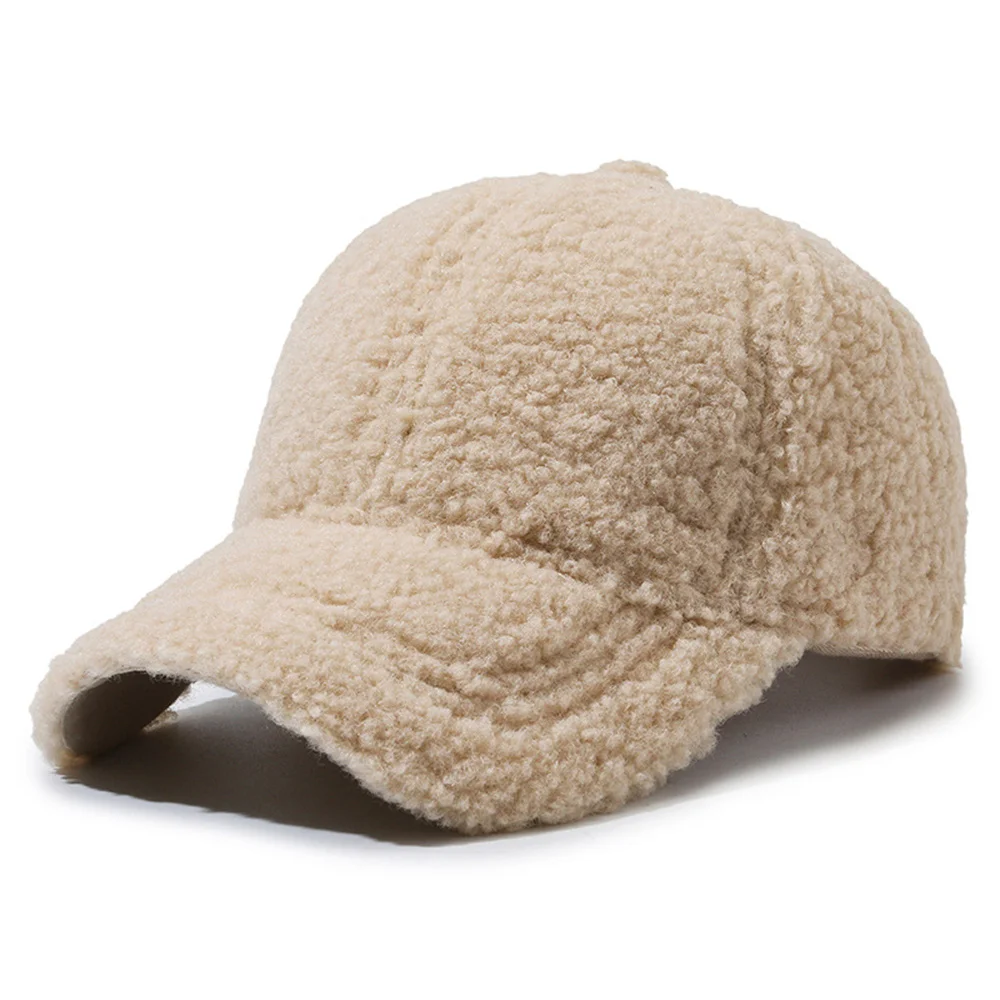 Autumn Winter Baseball Cap Women Men Artificial Lamb Wool Hats Warm Cap Plush Sunshade Fashion Casual Solid Color Casquette Caps