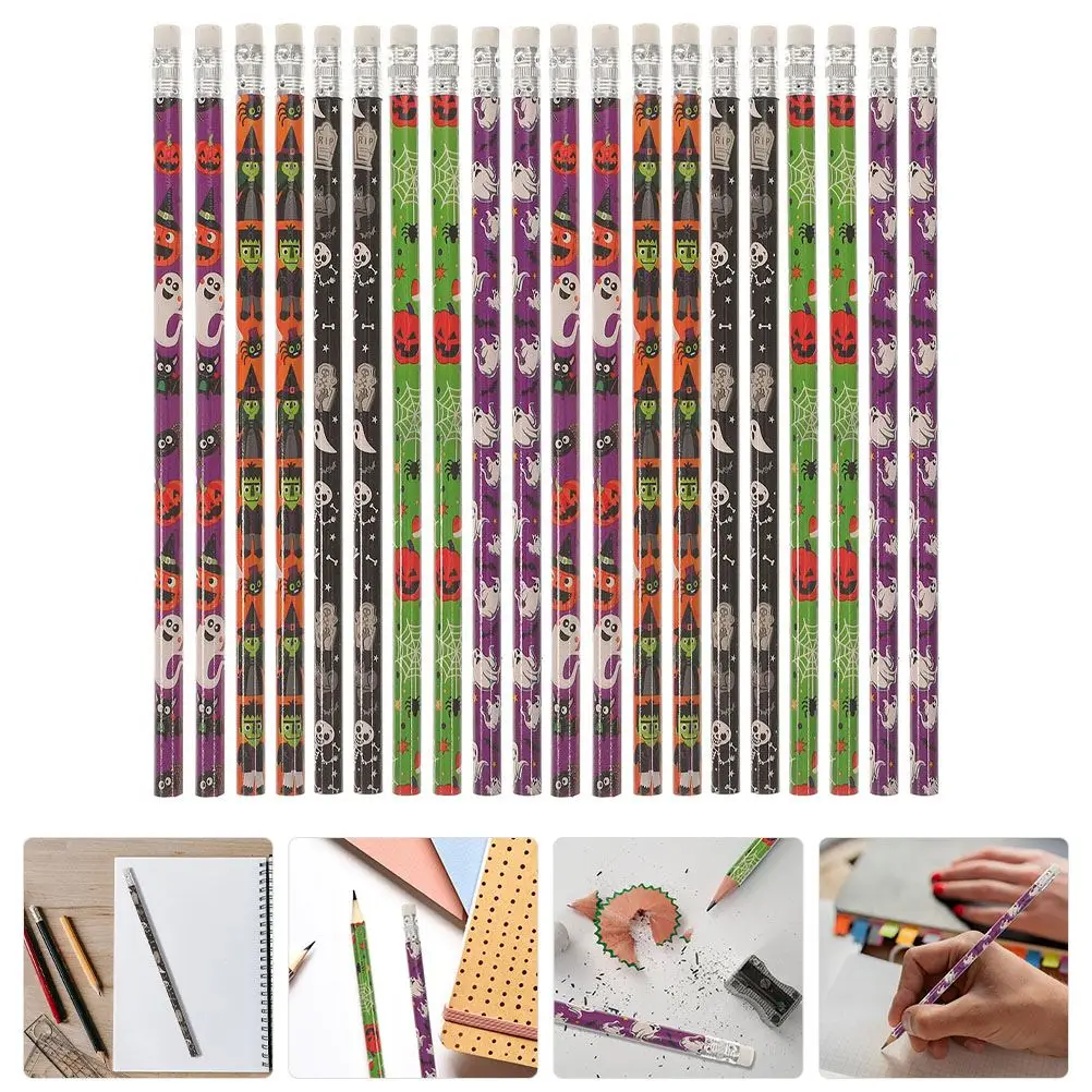 30Pcs Set Eraser Goody Bag Fillers School Writing Pencils Kids Students Drawing Wooden Halloween Erasers Cartoon