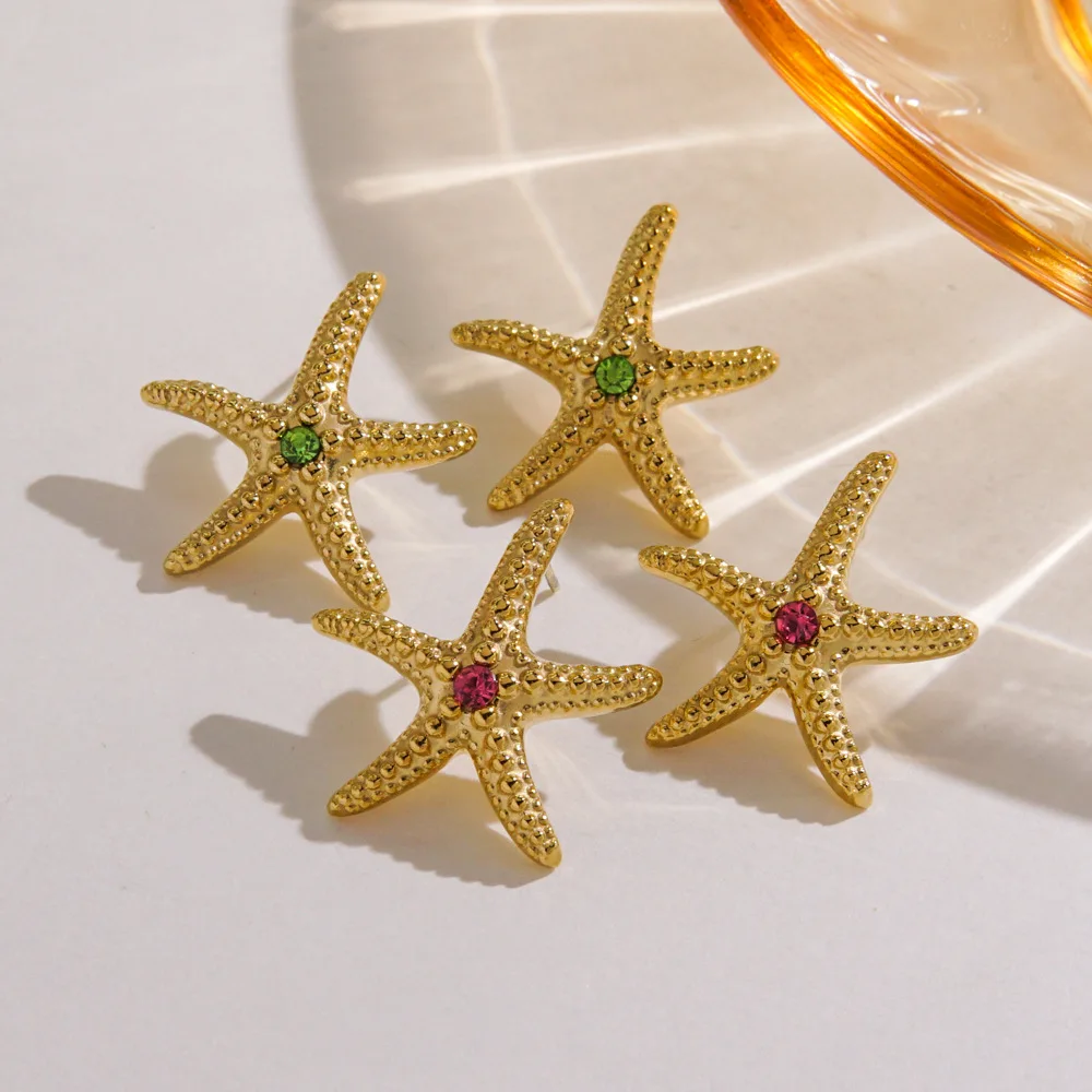 V. Multiple Color Beach Wind Sea Star Ocean Stainless Steel Earrings Gold Color Starfish Series Classic Earrings Wholesale