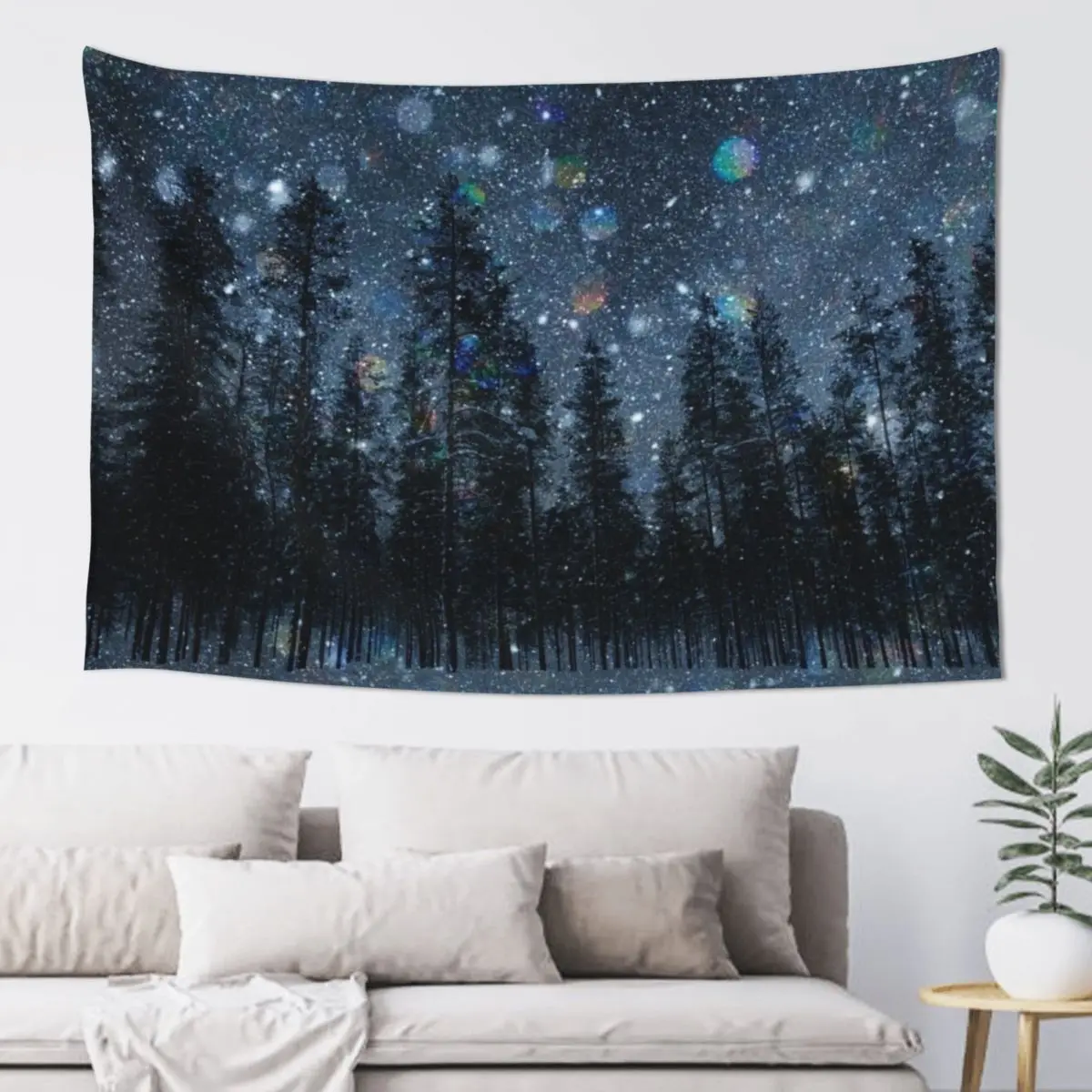 Midnight Forest Snowfall Tapestry Room Decore Aesthetic Outdoor Decor Wall Hangings Decoration Bedroom Decoration Tapestry