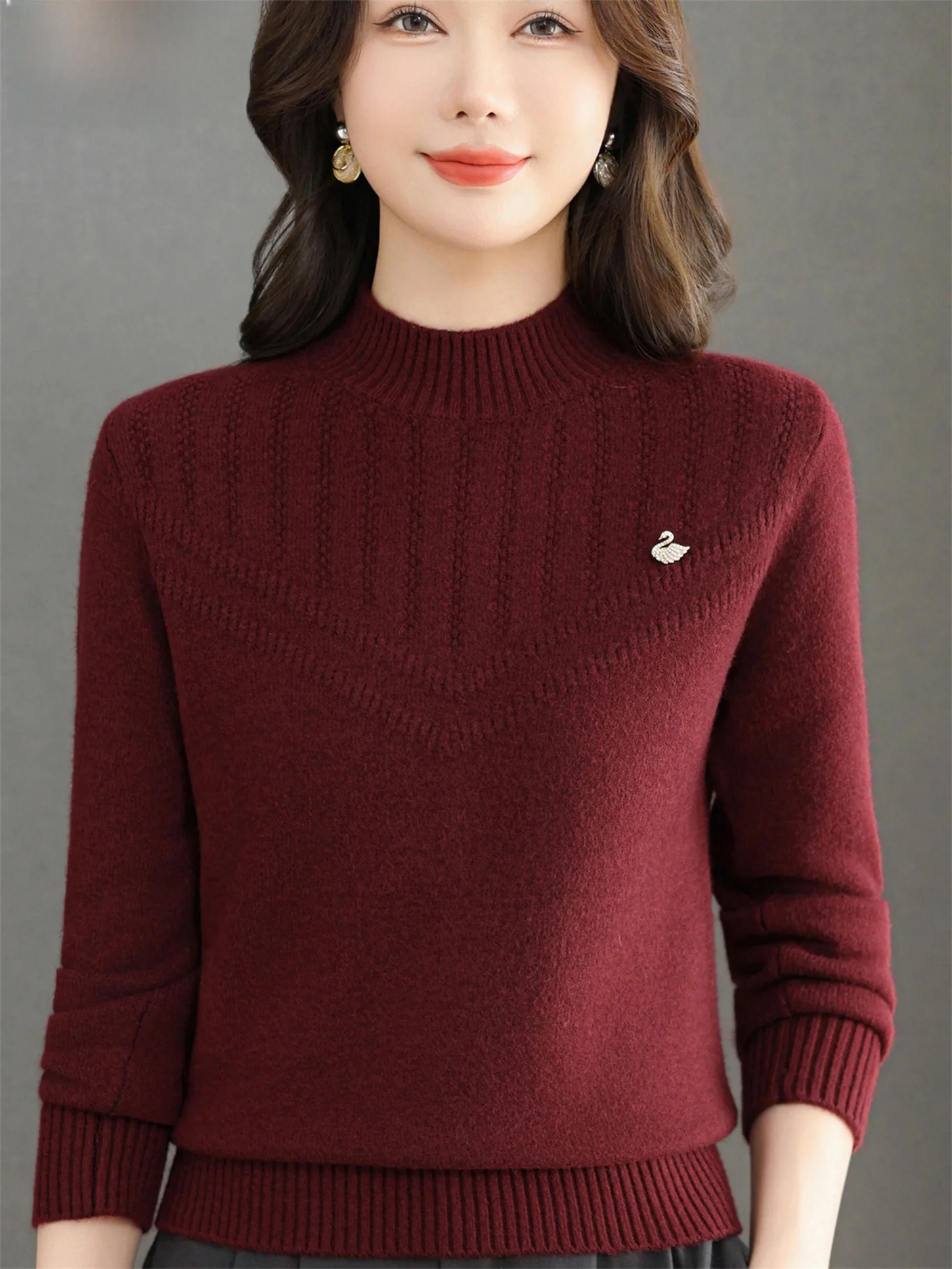 

Удобный Mommy Sle средней осени и зимы, новый свободный крой, теплая внутренняя одежда, однотонный шерстяной топ с высоким воротником для ли...