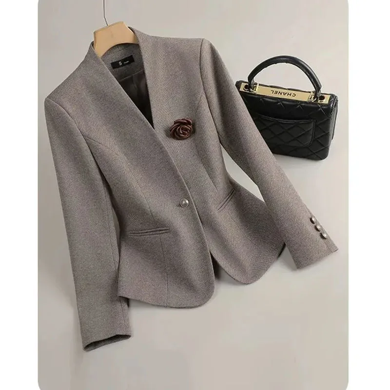 Fashion Women Blazer Casua Elegant Single Button Business Work Wear Jacket Autumn Winter Ladies Female Blazers Suit Outerwear