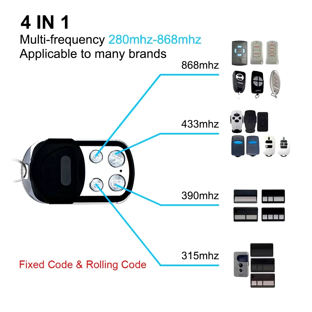 Clone Remote Control 280-868MHz Rolling/Fixed/Learning Code Garage Gate Opener Duplicator 8/10 Dip Switch Controller Transmitter