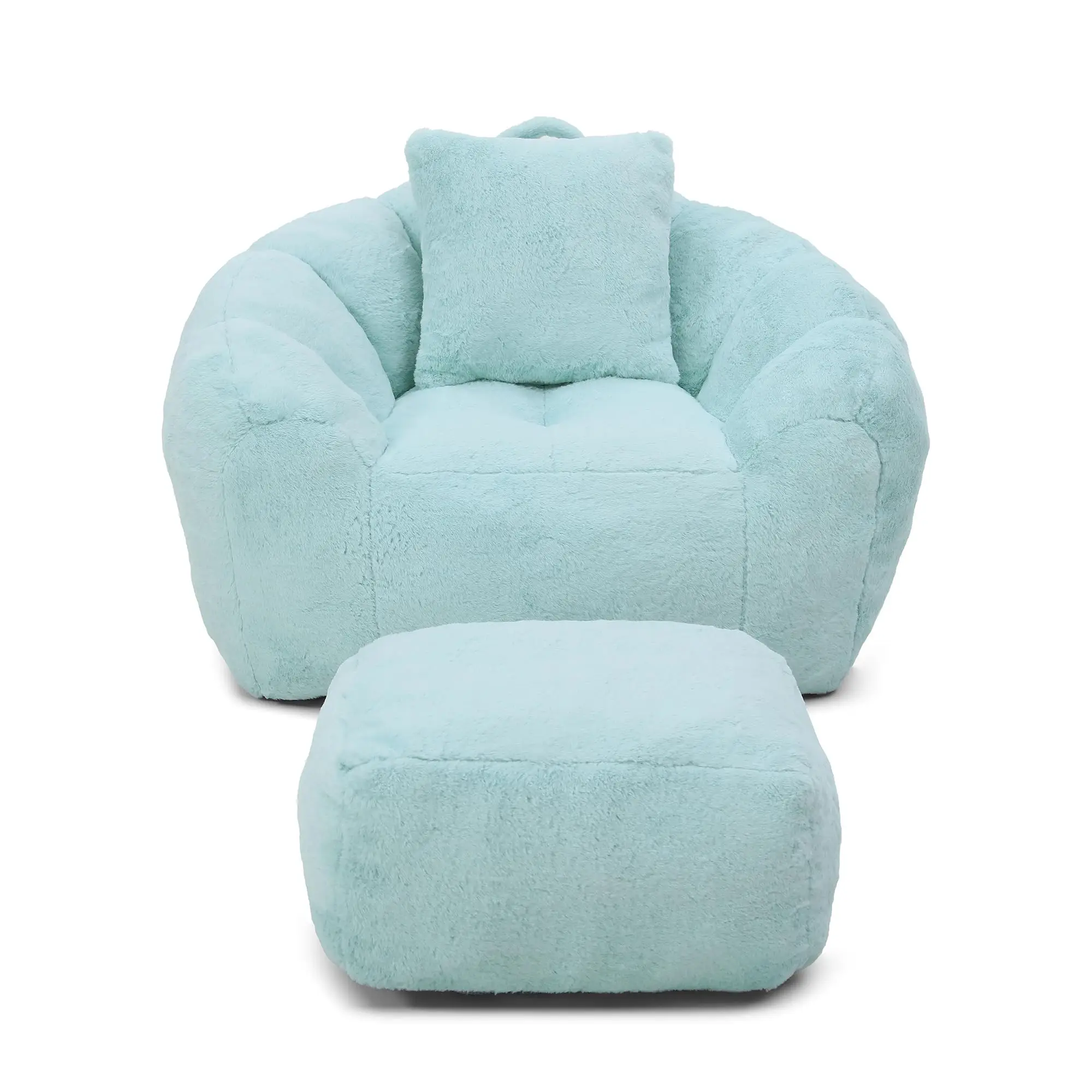 Giant Bean Bag Chair withFootstool, Oversized Bean Bag, Faux Fur Shell-Shaped Large Chair with Filler, Stuffed Big