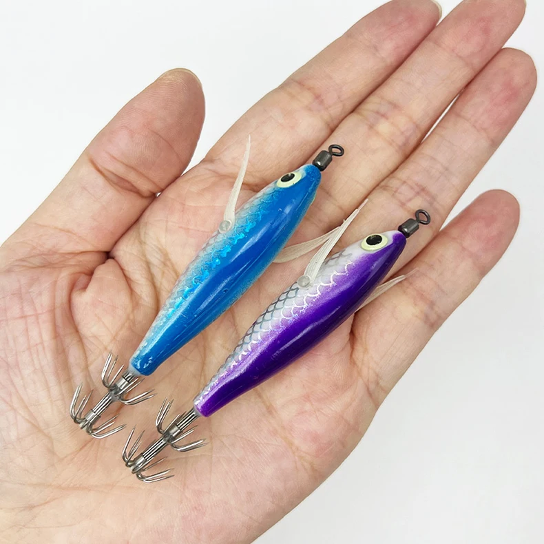 ShareShark 5 Stück/Box Tintenfisch-Jig-Köder 8cm 5,6g UV-Leuchtender Garnelenköder Horizontaler Kunstköder für Tintenfische, Oktopus, Salzwasser – Detail 14