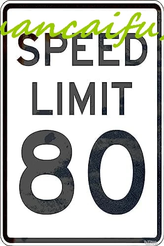 New Street Sign Warning Plaque Wall Decor Night Speed Limit 80 Mph,Warning Traffic Road Street Office Sign Outdoor & Indoor