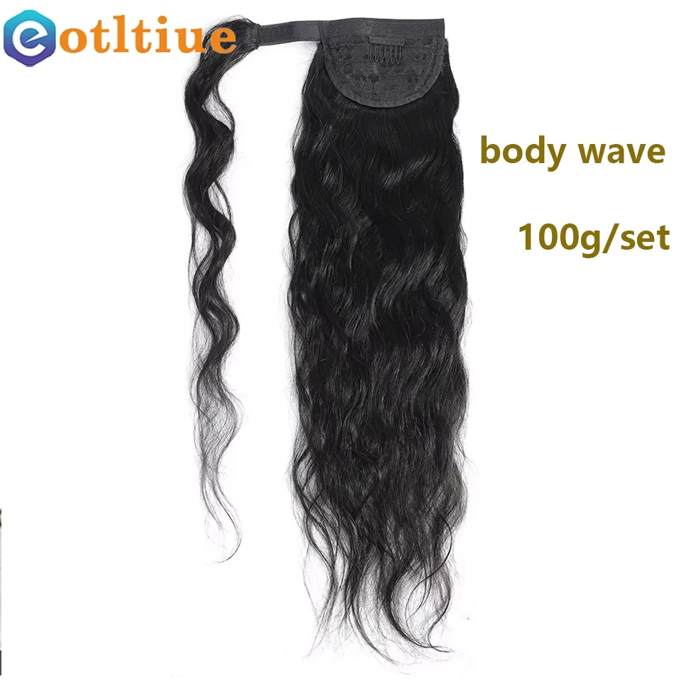 Body Wave Ponytail 100% Human Hair Wrap Around Clip in Hairpiece Natural Black Color Remy Pony Tail Hair 8 -26Inches for Women