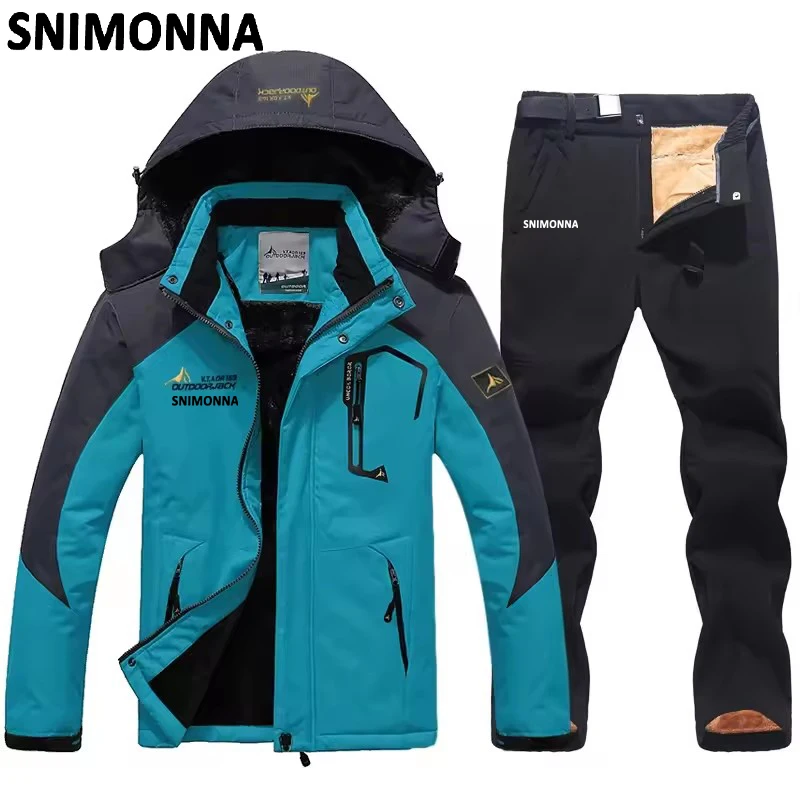 Fishing Winter Ski Suit Men Snowboard Fleece Jacket Pants Thicken Warm Waterproof Windproof Skiing Sets Snow Suits Male