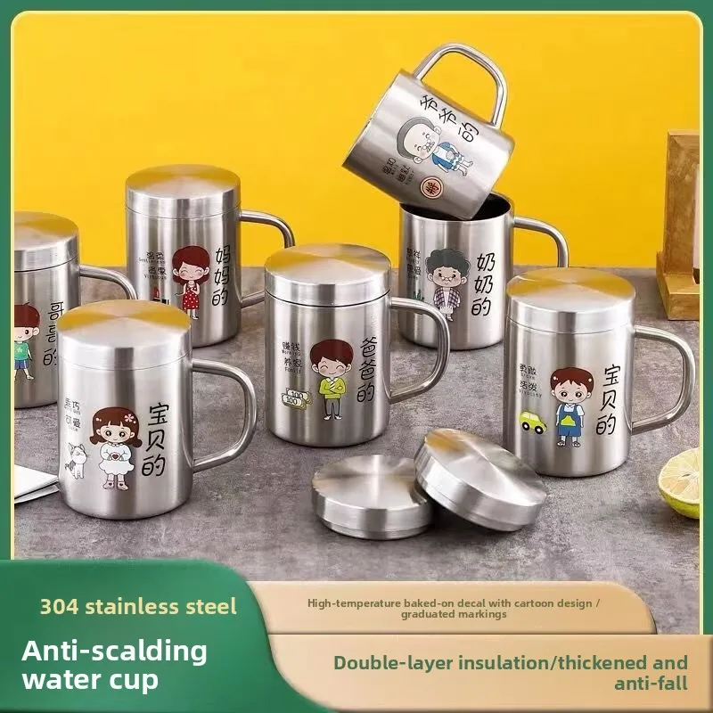 Food Grade 304 Stainless Steel Kids Cup Set, Double-walled Insulated Mug with Cartoon Design, Perfect Gift for Children