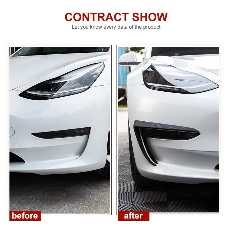 For Tesla Model 3 Y 2023 2022-2017 Car Front Fog Lamp Blade Trim Fog Light Frame Cover Carbon Fiber ABS Model Y Auto Accessories