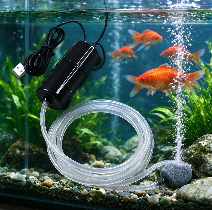 Leiser Sauerstoffgenerator, kleine Sauerstoffpumpe, tragbare Mini-USB-Sauerstoffpumpe, Sauerstoffpumpe für Aquarien, Zubehör für die Fischzucht.