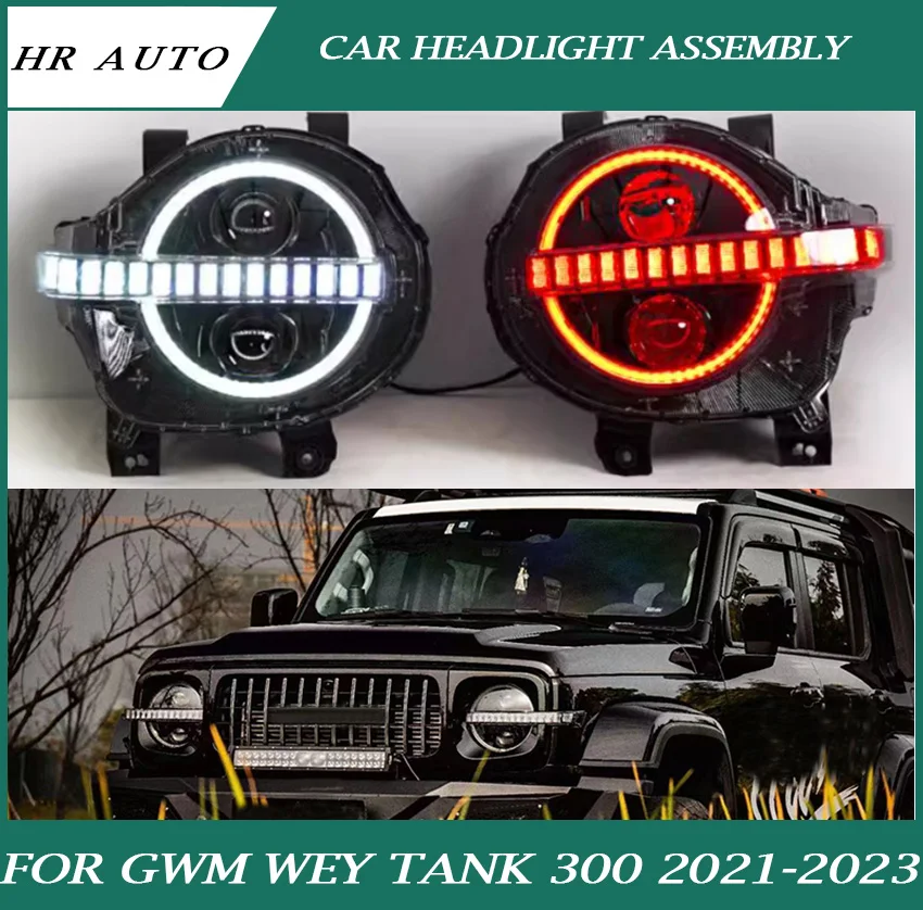 

LED Matrix Follow-up Streamer Blackened Headlights Fit for GWM WEY Tank 300 2021-2023 Modified Bronco Laser Headlight Assembly